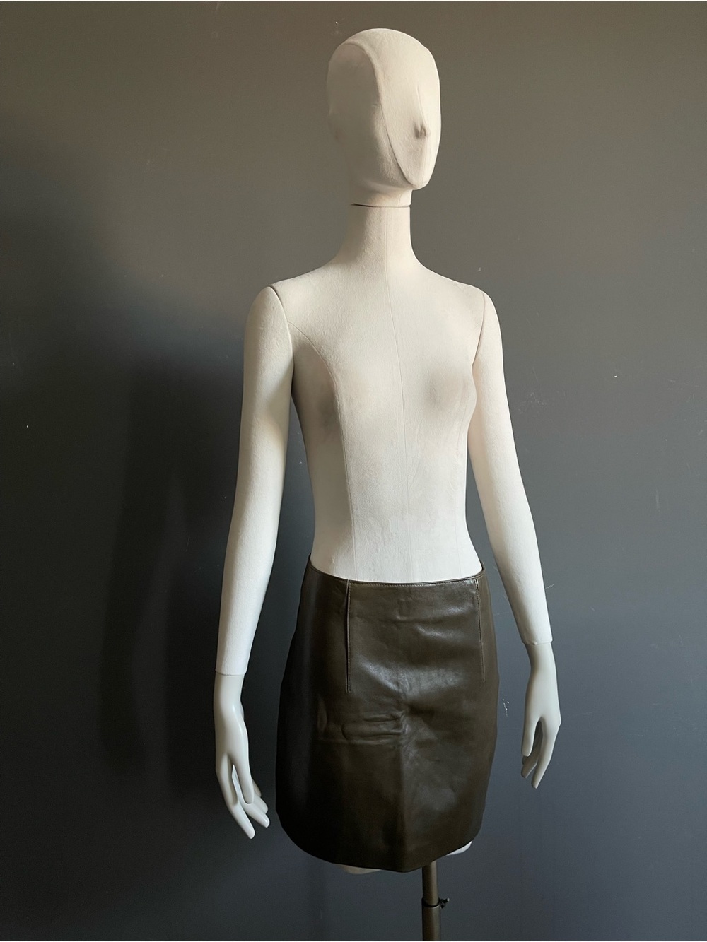 Zara Genuine Leather Olive Brown A-Line Mini Skirt 90s Minimalist Moto Women’s M